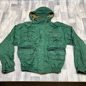 ✅Mens XXL VTG Hodgman Lakestream Green Fishing Jacket Hood Pockets Nylon Blend